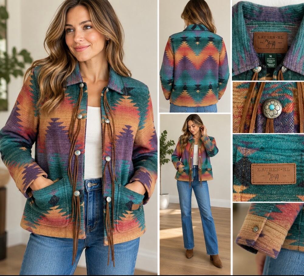 Vintage Lauren Ralph Lauren Southwestern Aztec Jacket L Made USA Concho